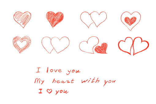 Varias opciones para la imagen de corazones y firmas para postales. San Valentín photo