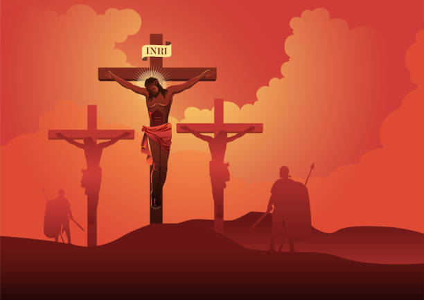 Stations of the Cross, Twelfth Station Stations of the Cross, twelfth station, Jesus Dies On The Cross. Vector Illustration. Biblical Series good friday stock illustrations