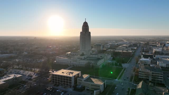 Aerial Footage of Nebraska State Capitol
