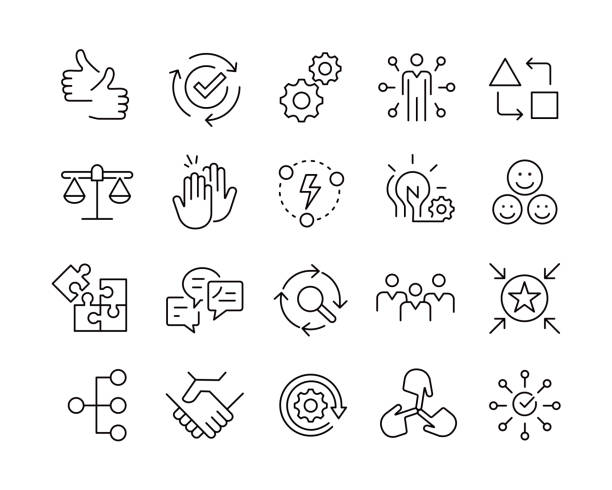 teamwork icons - vektorliniensymbole - innovation stock-grafiken, -clipart, -cartoons und -symbole