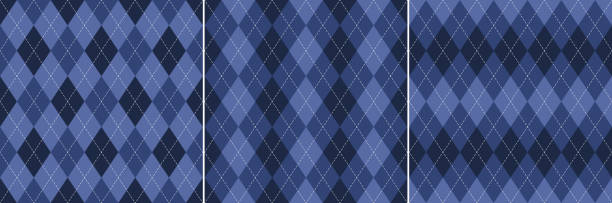 ilustraciones, imágenes clip art, dibujos animados e iconos de stock de patrón argyle en azul púrpura. juego de fondo a cuadros de tartan vectorial sin costuras para papel de regalo, calcetines, suéter, jersey, álbum de recortes, otros estampados textiles modernos de moda clásica de primavera otoño invierno. - argyll