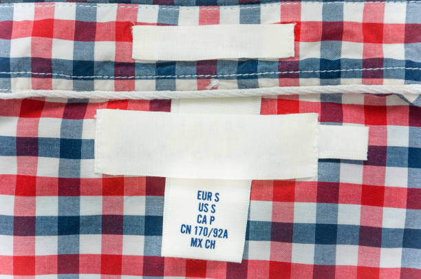 blank texture label on a plaid shirt, copy space