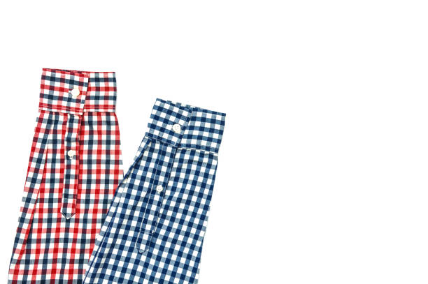 istock Plaid t-shirt sleeves on white background, copy space 1369690310