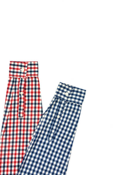 istock Plaid t-shirt sleeves on white background, copy space 1369690317