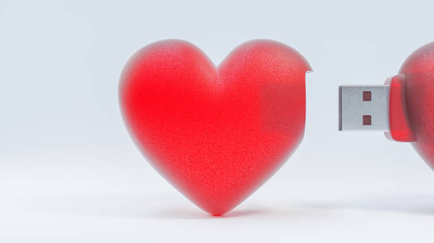 istock Flash drive red heart shape Sending love information. transfer data love and relationship concept. 3D Render. 1369692583
