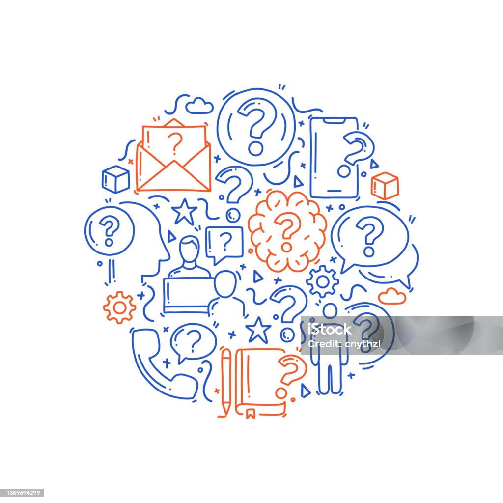 Question And Confusion Related Objects And Elements Hand Drawn Vector ...