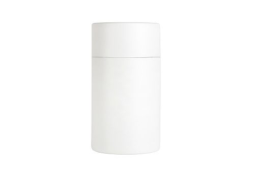 Front view cylinder shape box isolated on the white background with copy space