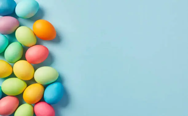 Colorful Easter Eggs on Blue Background