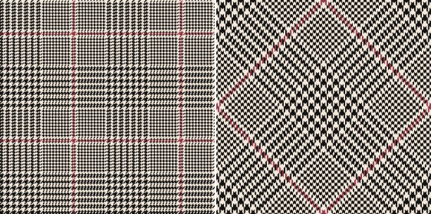Glen check plaid pattern in black, red, off white. Seamless classic tweed tartan check plaid illustration set for jacket, skirt, trousers, pyjamas, blanket, scarf, other spring autumn winter print. Glen check plaid pattern in black, red, off white. Seamless classic tweed tartan check plaid illustration set for jacket, skirt, trousers, pyjamas, blanket, scarf, other spring autumn winter print. houndstooth check stock illustrations