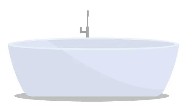 Vector illustration of The bathtub is isolated on a white background. A bathtub with a mixer tap.