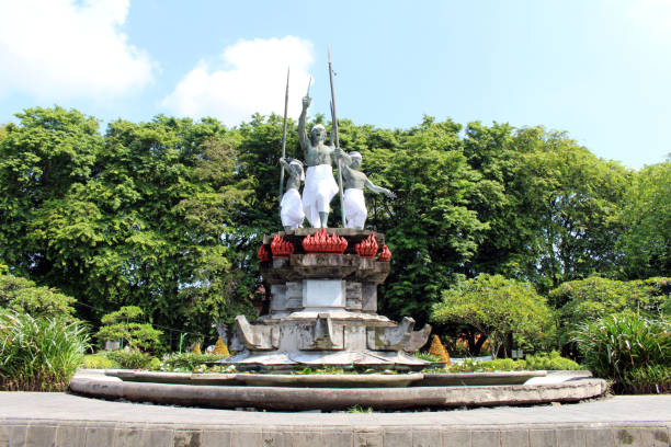 Statue of heroes in public park Lapangan Puputan of Badung in Bali. Taken in January 2022. stock photo