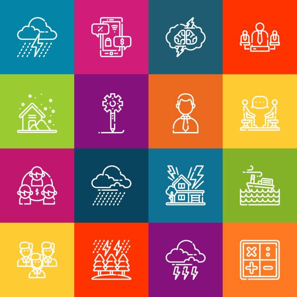 ilustrações de stock, clip art, desenhos animados e ícones de modern thin line icons set of brainstorming elements. premium quality outline symbol collection. simple mono linear pictogram pack. stroke vector logo concept for web graphics - office tool flash