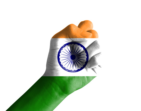 It combines the Indian flag and fists to talk about the concept of communication and dialogue