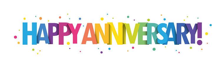 HAPPY ANNIVERSARY! bright vector typography banner with colorful dots