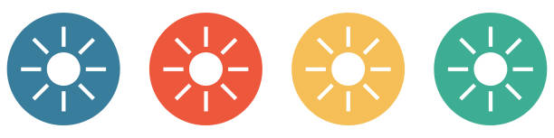 Colorful Banner with 4 Buttons: Sunshine 4 colorful Buttons blue, red, orange and green showing: Sun and sunshine sonne stock illustrations