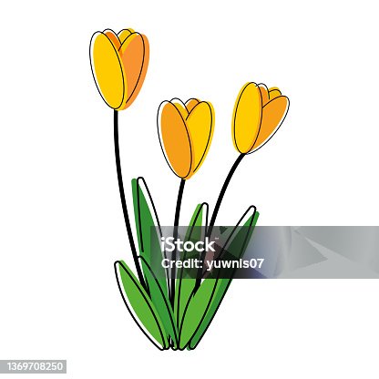 istock Tulip Flower Clip Art Outline with Yellow Cute Color Vector Animated Illustration Design 1369708250