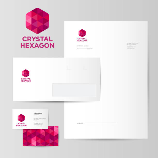 istock Red crystal hexagon emblem. Identity. Blank, envelope, business cards. 1369709707