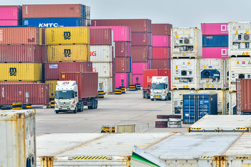 Bangkok, Thailand - Feb 9, 2022 : Packing and separating station Lat Krabang was built for convenience Provide services to exporters importers in all activities related to container products.