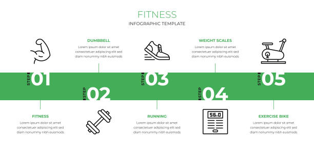 출장요리 인포그래픽 형판 - weights boxing glove stopwatch symbol stock illustrations