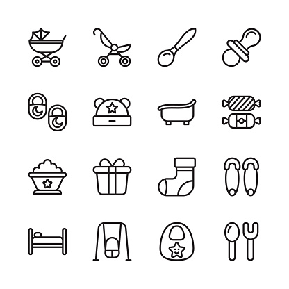 Babies and Kids Outline Icons - Stroked, Vectors
