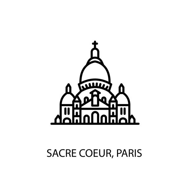 illustrations, cliparts, dessins animés et icônes de sacré coeur, basilique, paris illustration en vecteur. logotype - basilique du sacré coeur