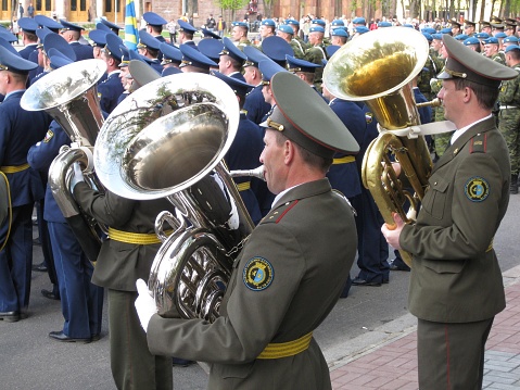 Smolensk, Russia - May 6, 2009. Military musicians on parade.