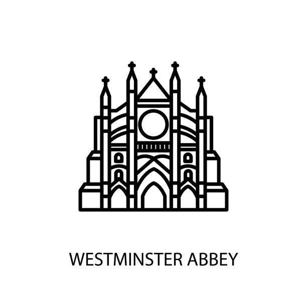 웨스트민스터 사원, 런던, 영국 개요 일러스트 이미지. 로고 - westminster abbey abbey city of westminster church stock illustrations