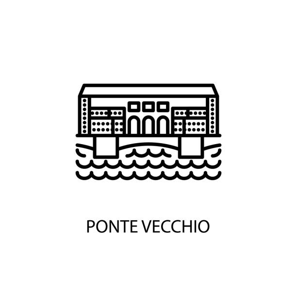 ヴェッキオ橋、フィレンツェ、イタリア のアウトラインイラストをベクターで描きます。ロゴタイプ - ponte vecchio点のイラスト素材／クリップアート素材／マンガ素材／アイコン素材