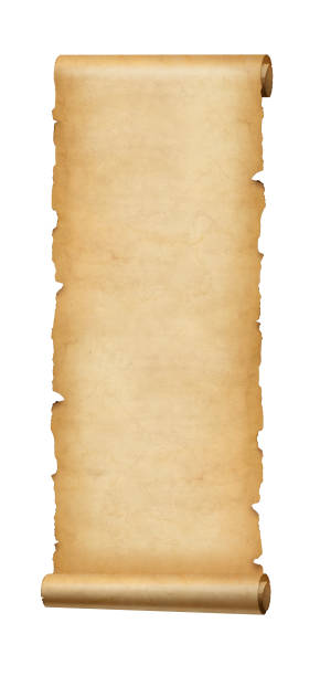 istock Old paper vertical banner. Parchment scroll isolated on white 1369716723