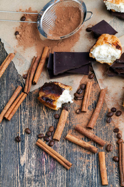 istock custard cake with cream, chocolate and other sweets 1369719375