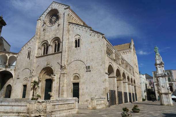 Bari, Italy - October 12, 2019: Entrance to the church of  Pontifical Basilica di San Nicola in Bari, Italy. The church is an important destination for pilgrims  of both Roman Catholics and Orthodox Christians