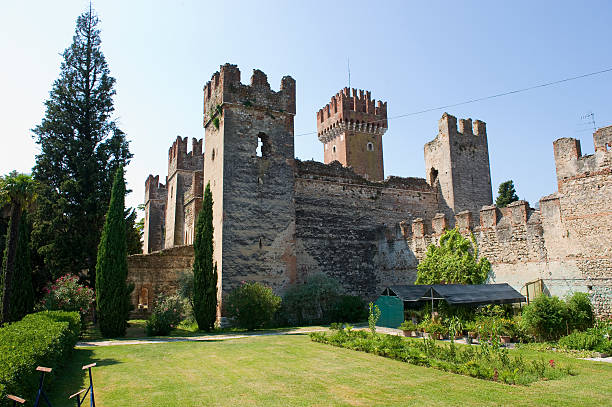 Tower and cypress at the Castle of Gorizia in Italy.