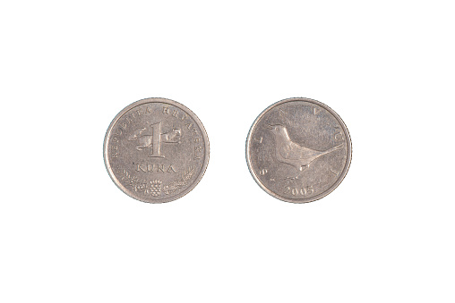 coin Croatian republic 1 Kuna copper-nickel lot 2005 year, Croatia. The coins feature a nightingale bird.