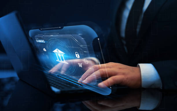 istock Businessman touching virtual screen  with icon online banking. Online payments, cyber security and devices concept. Digital innovation technology 1369725550
