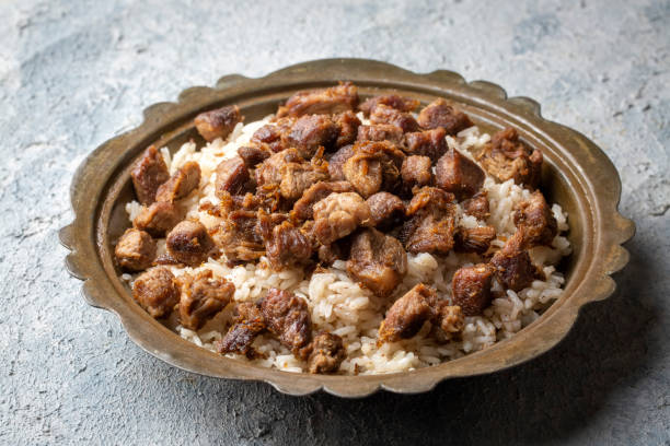 istock Turkish Meat Et Kavurma with rice - pilav (Turkish name; kurban kavurma, pilav ustu kavurma) 1369726582