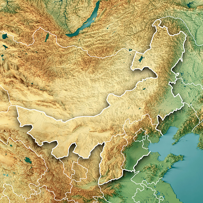3D Render of a Topographic Map of the North China region. Version with Country Boundaries.\nAll source data is in the public domain.\nColor texture: Made with Natural Earth. \nhttp://www.naturalearthdata.com/downloads/10m-raster-data/10m-cross-blend-hypso/\nRelief texture: GMTED2010 data courtesy of USGS. URL of source image: https://topotools.cr.usgs.gov/gmted_viewer/viewer.htm \nWater texture: SRTM Water Body SWDB:\nhttps://dds.cr.usgs.gov/srtm/version2_1/SWBD/\nBoundaries Level 0: Humanitarian Information Unit HIU, U.S. Department of State (database: LSIB)\nhttp://geonode.state.gov/layers/geonode%3ALSIB7a_Gen\nBoundaries Level 1: Made with Natural Earth.\nhttps://www.naturalearthdata.com/downloads/10m-cultural-vectors/