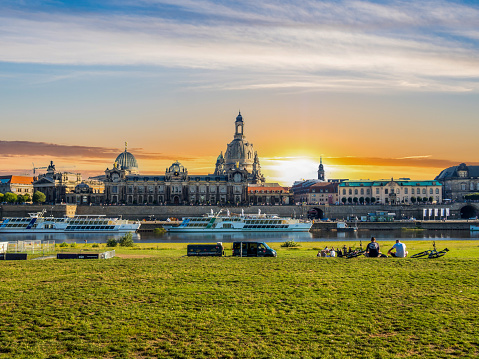 Dresden skyline with Elbe at sunset