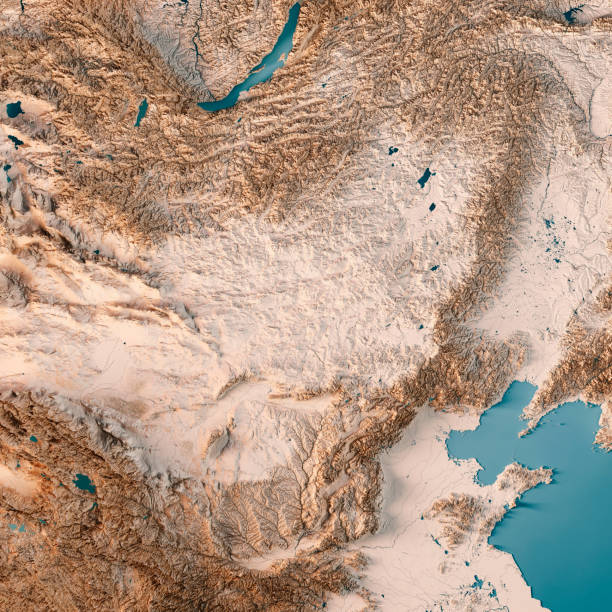 North China Region 3D Render Topographic Map Neutral