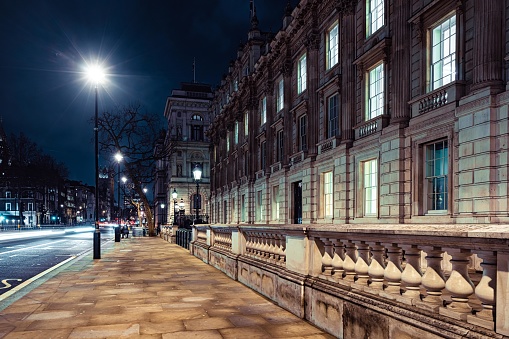 Horse Guards Avenue at night, London