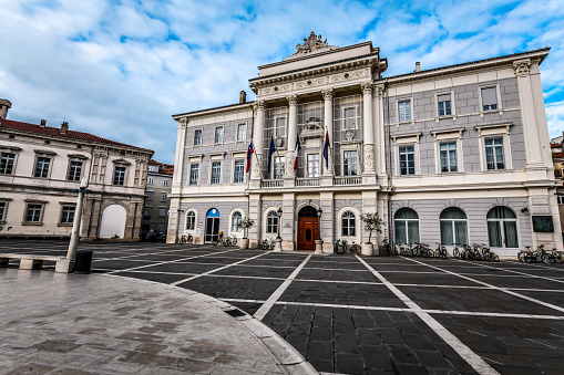 Front View Of Town Hall On Tartini Square In Piran, Slovenia