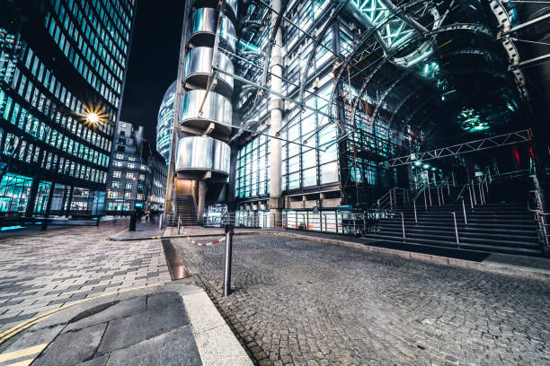 Futuristic tube steel building at dusk