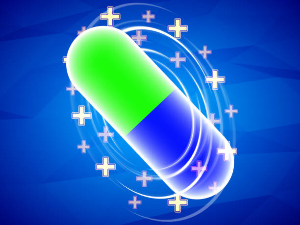 istock Pill on blue background as symbol of treating. 1369738767