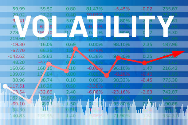 istock Price volatility on financial market on blue and red finance background 1369739964