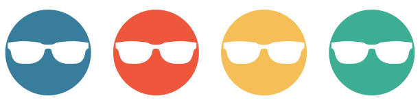 Colorful Banner with 4 Buttons: Sunglasses or Glasses 4 colorful Buttons blue, red, orange and green showing: Sunglasses or glasses sonnenbrille stock illustrations