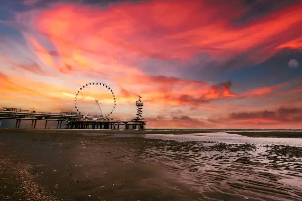 Magnificent red colored evening sky over the North Sea near Scheveningen/NL