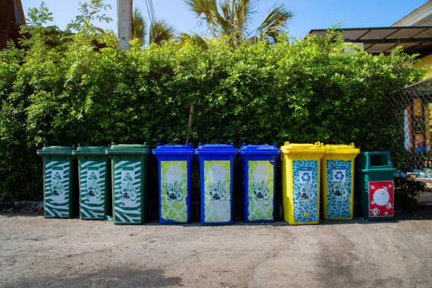 istock Recycling bin in park for protect environment, Colour of trash contains different type of garbage.Make it easy for waste control. Recycling way save the world for non polluting, environmentally 1369741874