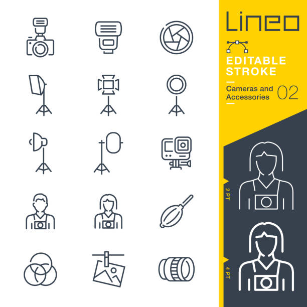 Lineo Editable Stroke - Cameras and Accessories line icons vector art illustration