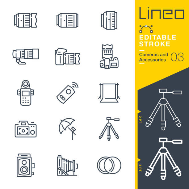 Lineo Editable Stroke - Cameras and Accessories line icons vector art illustration