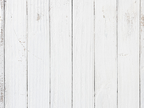Old fashioned worn and weathered white painted pine wooden paneled abstract background.