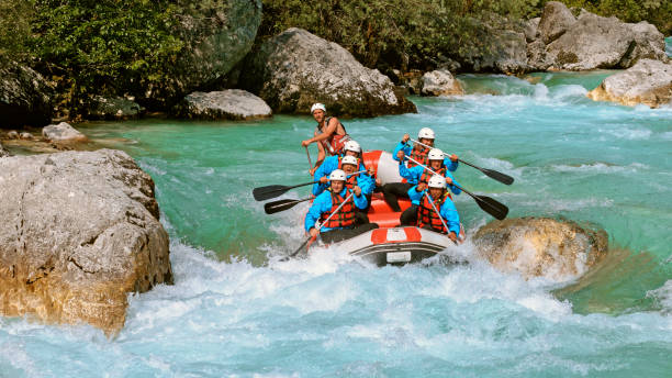 istock Whitewater rafters rowing their raft in the river 1369748139